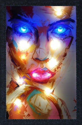 تابلو نقاشی چهره گرافیکی با نور پردازی نقطه ای