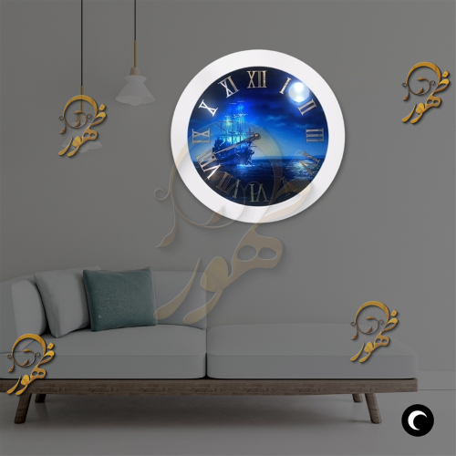 عکس دکور روشن ساعت دیواری دایره شب خواب  کد 1062