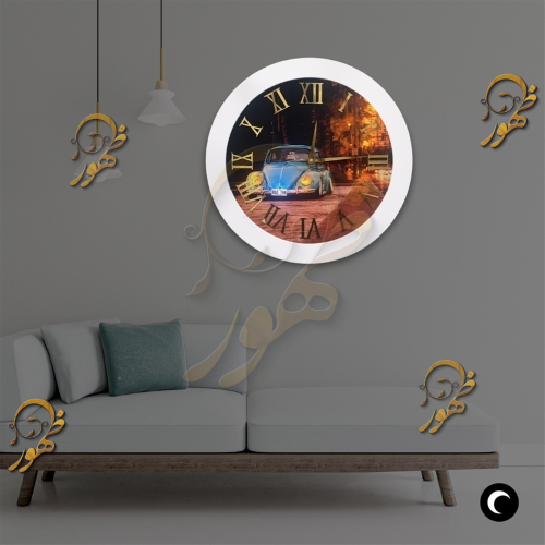 عکس دکور روشن ساعت دیواری دایره شب خواب  کد 1145