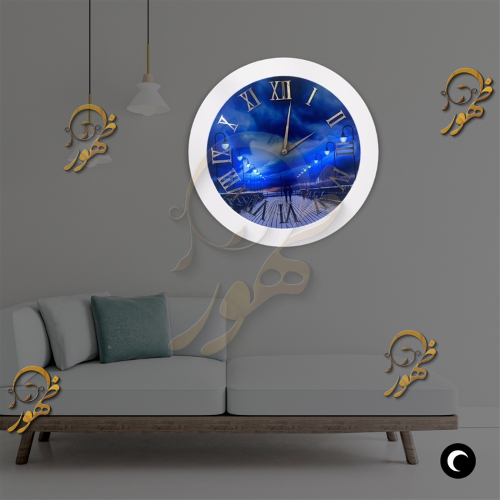 عکس دکور روشن ساعت دیواری دایره شب خواب  کد 1490