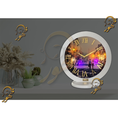عکس  دکور روشن ساعت رومیزی دایره شب خواب  کد 1010
