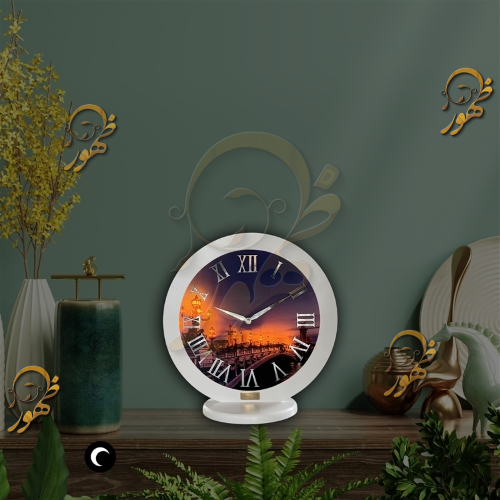 عکس  دکور روشن ساعت رومیزی دایره چراغ دار  کد 1476
